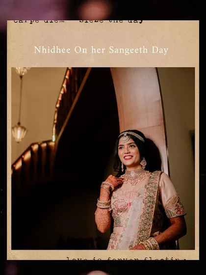 A stylized portrait of the bride from her Sangeet day.
