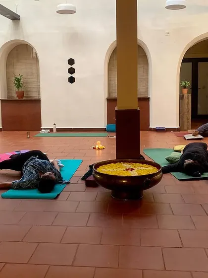 A quiet moment of rest during one of my in-person workshops. My sessions are a space for community, positivity, and shared calm, where we embrace stillness and find solace together.