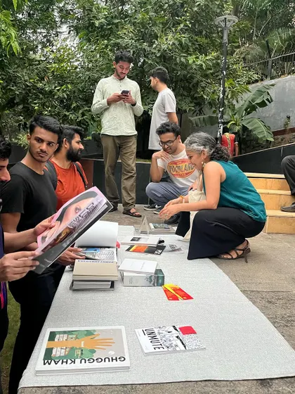A pop-up library event at Nepean Greens, where books were displayed on the steps and platforms. This shows how the plaza can be transformed into a cultural venue.