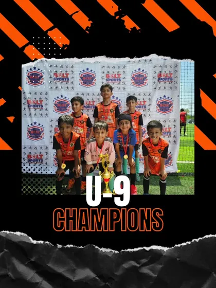 The U9 team celebrating their championship at the Bold Sports Super Cup 2024.