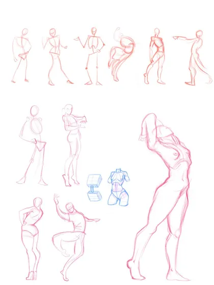A collection of my daily gesture and figure drawing exercises. I go from basic stick-figure poses to more fleshed-out anatomical studies to keep my fundamentals strong.