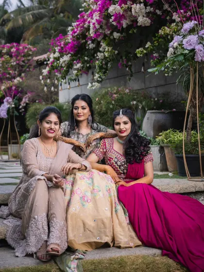 A gorgeous bride surrounded by her equally stunning bridesmaids and friends. I created looks for the whole group, ensuring everyone felt beautiful and confident for the celebrations.