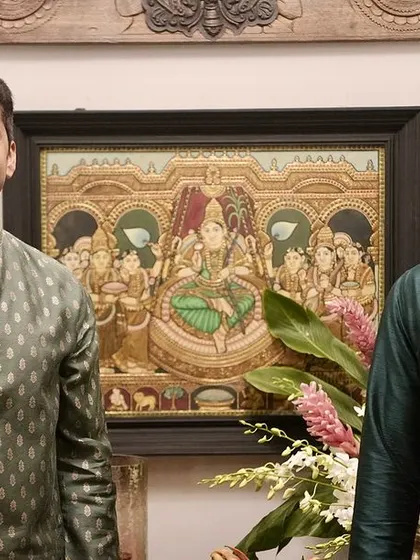 My partner Lakshman and I at our Navaratri open house. It was an enchanting evening where we showcased our curated collection and celebrated the festive season with friends and clients.