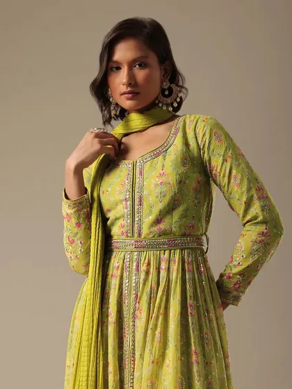 A fresh and vibrant look for a daytime event. I styled the model's short hair into a simple wavy bob and kept the makeup bright to match the lime green anarkali.