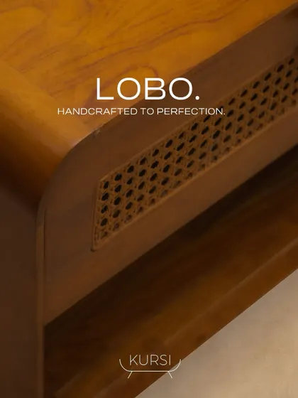 The 'Lobo' cabinet is a work of art. Here, the natural grains of teak meet the intricate charm of rattan hinged shutters, making it an exquisite addition to any living space.