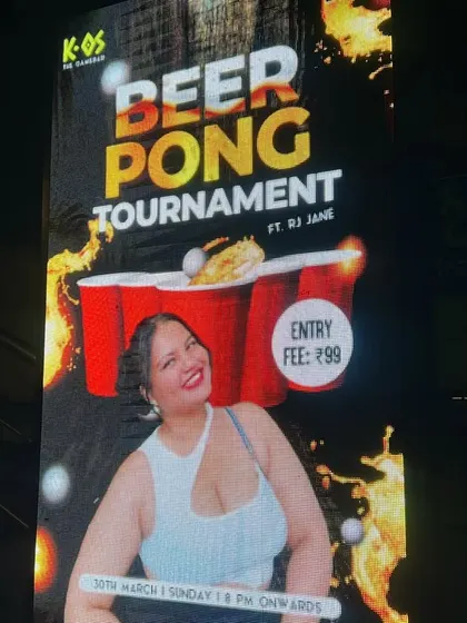 Our beer pong tournaments, hosted by the amazing RJ Jane, are always a hit. This poster captures the fun and excitement of the event.