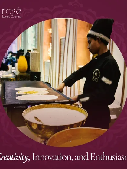 A chef preparing fresh dosas at a live South Indian counter. This image captures the creativity, innovation, and enthusiasm our team brings to every event.