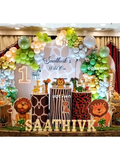 The complete stage view for the 'Wild One' party, showing how we use different height's and texture's to create a visually interesting display.