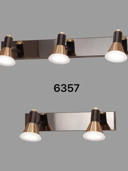A two or three-headed spotlight fixture for a bathroom or dressing table. The classic shape is updated with modern finishes.