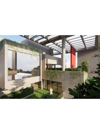 The design for 'Bounding Box' creates a private oasis in a peripheral city location, with green spaces and a pool integrated into the home's structure.