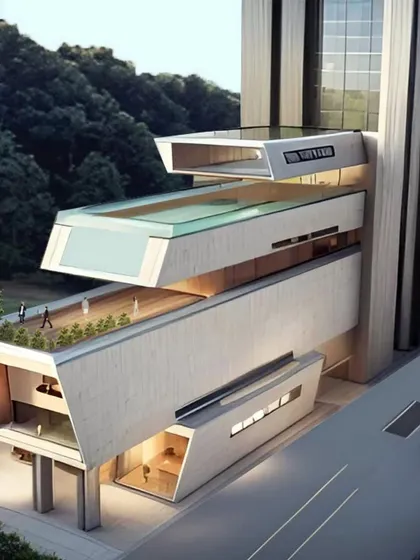 A concept for a building with dramatically cantilevered, stacked floors.