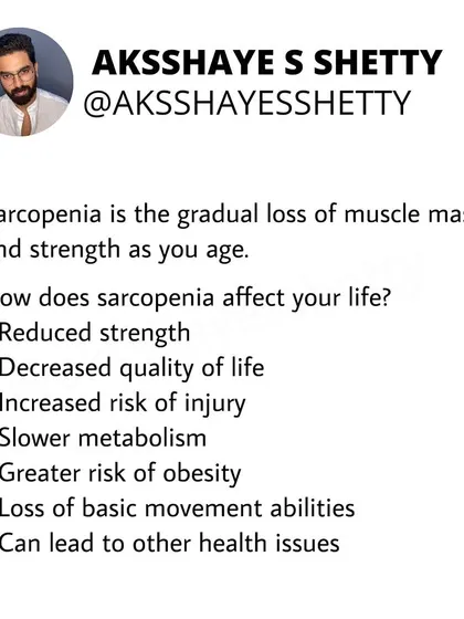 Sarcopenia is the gradual loss of muscle mass and strength as you age. This can reduce your quality of life, slow your metabolism, and increase your risk of injury and obesity.