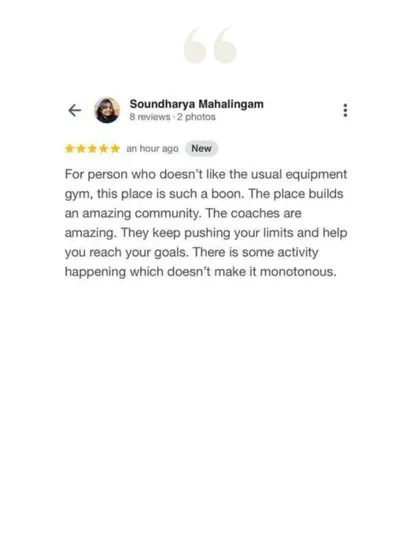 For someone who doesn't like typical equipment gyms, Soundharya found our community-based approach to be a boon. She lost 3 kgs and 6 inches, enjoying the variety that keeps workouts from becoming monotonous.