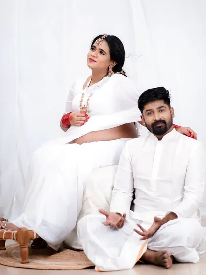 A beautiful portrait of the expecting couple. I provided makeup for the mom-to-be that was both traditional and fitting for the modern, minimalist aesthetic of their photoshoot.