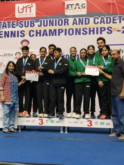 Our team on the podium at the 86th UTT Cadet and Sub Junior National Table Tennis Championship in Indore. Ayushi Singhal won a bronze medal in the U-15 Girls Team category, representing Delhi.