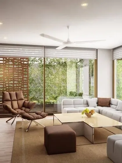 In this Ahmedabad home, we used large glass panels to connect the living space directly to the garden. This visual connectivity embeds a sense of well-being and positivity into the very soul of the space.