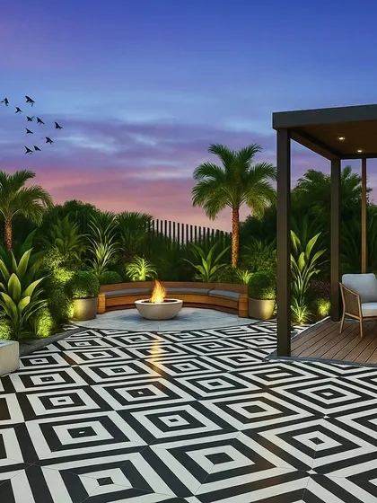 A garden's life doesn't end at sunset. This 3D concept for a Faridabad backyard shows how I use strategic landscape lighting to create a dramatic and inviting atmosphere, highlighting the fire pit, water feature, and lush palm trees for perfect evenings outdoors.