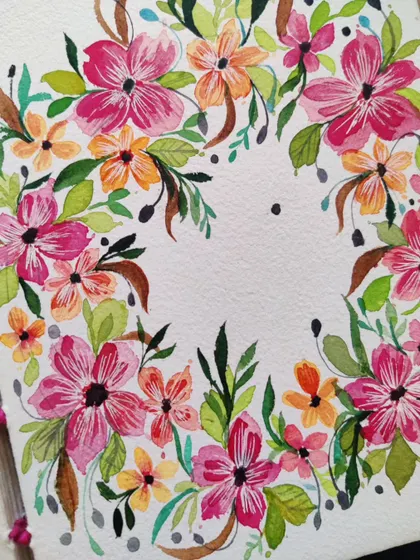 This floral wreath was painted to make up for a day I missed my daily art challenge. Art is a great way to stay disciplined and creative.