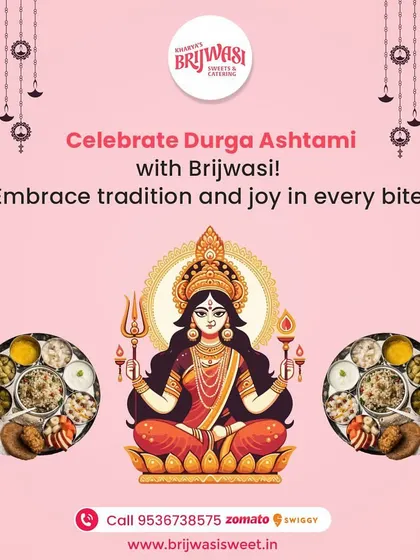 Celebrate Durga Ashtami with Brijwasi. Embrace tradition and joy in every bite with my special Navratri thalis, perfect for the occasion.