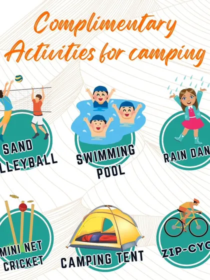 More complimentary activities available for your team. Enjoy access to our swimming pool, rain dance area, sand volleyball court, and mini cricket net as part of your package.