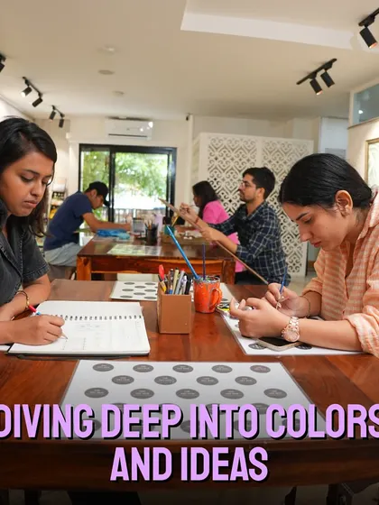 Students are seen diving deep into colors and ideas during a class. My studio is a space for exploration, where artists can experiment with different mediums and techniques.