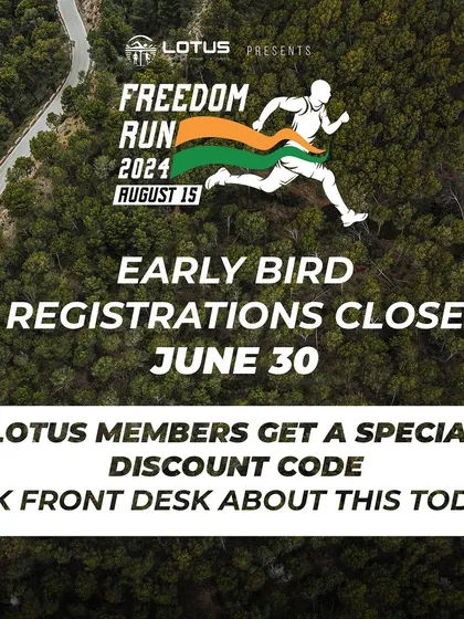 An announcement for the close of early bird registrations for the Freedom Run 2024, encouraging members to sign up.