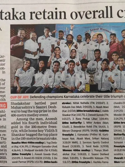 A Times News Network report on Karnataka retaining the overall crown at the Senior National Aquatic Championship.