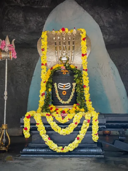 A beautifully decorated Shiva Lingam at the Saamba Parameshwara temple in our ashram. This is where we conduct the morning Rudra Puja, a powerful chanting ceremony to honor Lord Shiva.