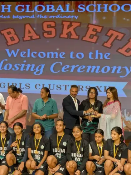 Our U-19 girls' team celebrating their victory at the CBSE Clusters. This is a testament to their teamwork and the high-level competitive training we provide.