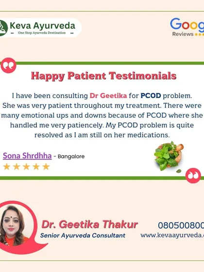 Sona Shrdhha details her PCOD treatment journey with Dr. Geetika, praising her patience in handling the emotional ups and downs associated with the condition. She reports that her PCOD problem is now quite resolved.