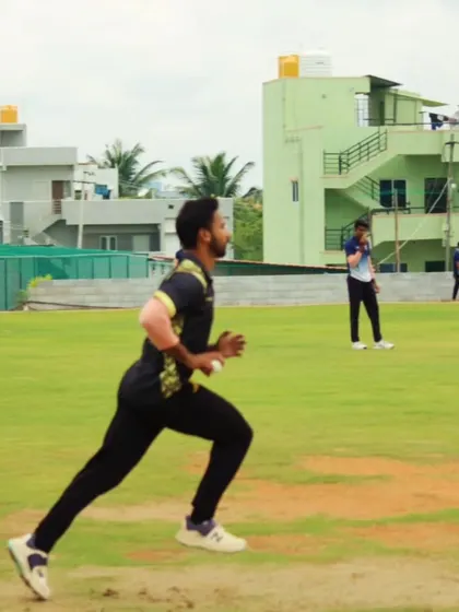 Our graduate Aditya Mani during a fielding drill at a professional KPL practice session. We focus on developing complete cricketers who excel in all three departments of the game.