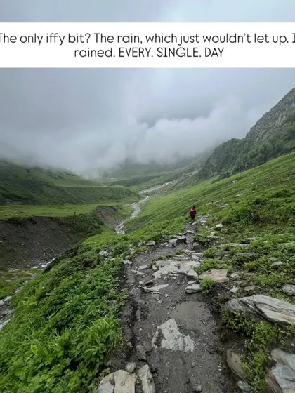 The trail to Friendship Peak was relentlessly rainy, turning the path into a stream. Dealing with challenging weather is part of any serious expedition.