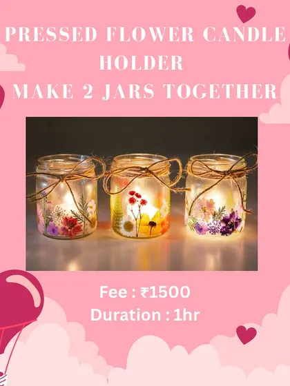 An offer for a Pressed Flower Candle Holder workshop, a perfect one-hour creative session for two.