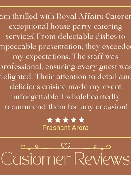 Prashant Arora's feedback truly made our day. He praised our delectable dishes, impeccable presentation, and the professionalism of our staff, recommending us for any occasion. This is the standard we strive for.