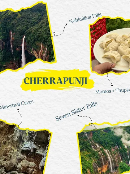 Cherrapunji, one of the wettest places on earth, comes alive in the monsoon. Explore Mawsmai Caves and witness the majestic Nohkalikai and Seven Sister Falls.