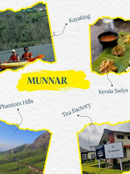 Munnar is a green paradise during the rains. Go kayaking on the serene lakes, visit a tea factory, and feast on a traditional Kerala Sadya.