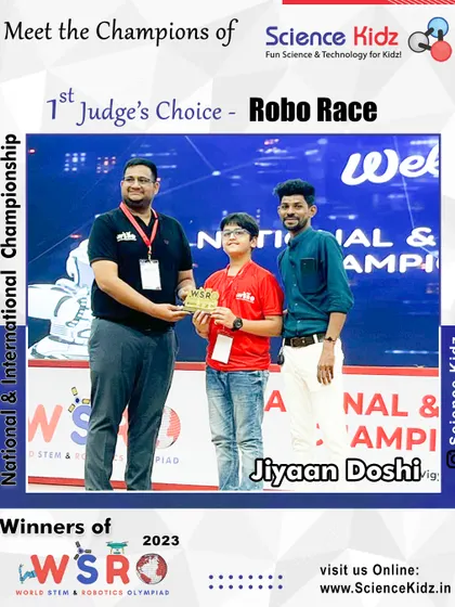 A proud moment for our student Jiyaan Doshi, receiving the 1st Judge's Choice award for the Robo Race at the WSRO National & International Championship 2023.