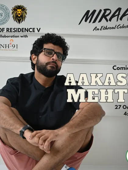 The event poster for Aakash Mehta's 'Comic Eve' at Miraaz, an IIT Kanpur festival we managed.