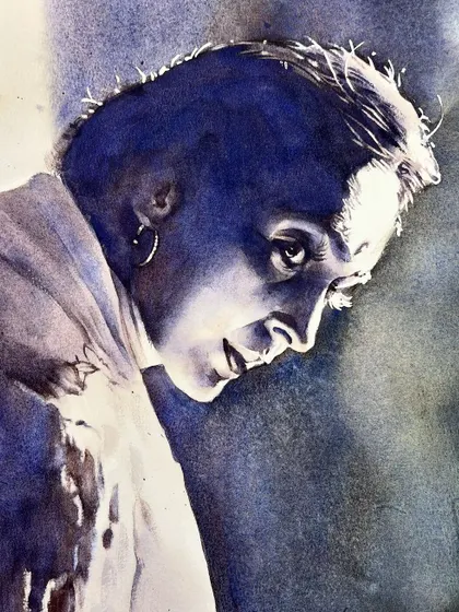 A monochrome portrait of the actress Nutan, with a focus on the dramatic side lighting. This is another example from my value study workshops.