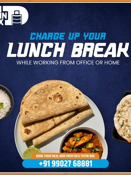Charge up your lunch break, whether you're at the office or at home. I provide delicious and energizing meals like this platter of roti, naan, rice, and curry to make your workday better.