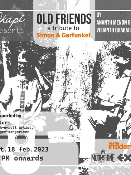 Another poster for the "Old Friends" show, highlighting the duo performance with Vedanth Bharadwaj. We love bringing these classic harmonies to life.