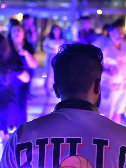 Looking out at the crowd from the decks. Seeing people connect and dance is the best part of my job.