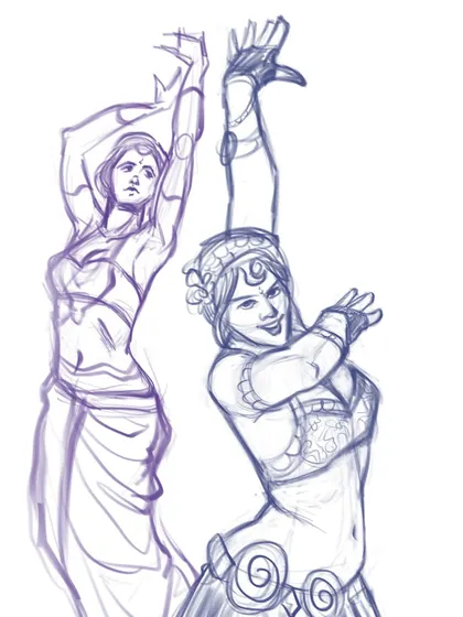 Some expressive dance pose sketches. I love drawing dancers because it allows me to capture dynamic movement and flowing energy in my line work.
