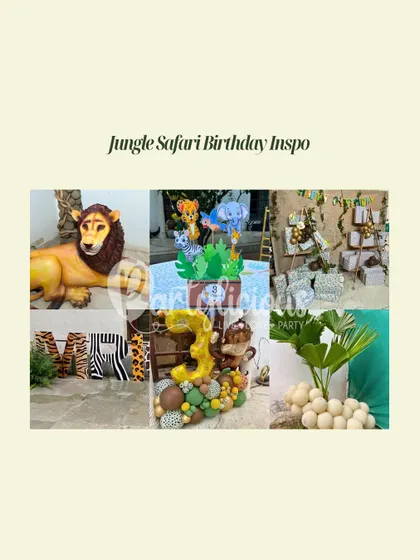Here is some jungle safari birthday inspiration for your little one's next big day, showcasing everything from lion props to zebra-print name decor.