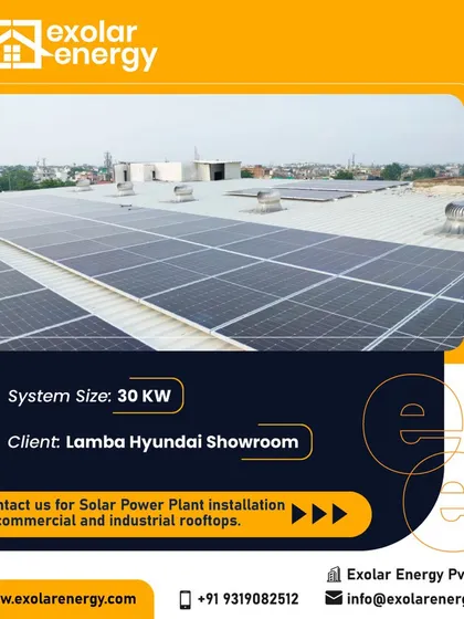 The 30 kW system on the roof of the Lamba Hyundai Showroom. We work with automotive businesses to reduce their high energy overheads.