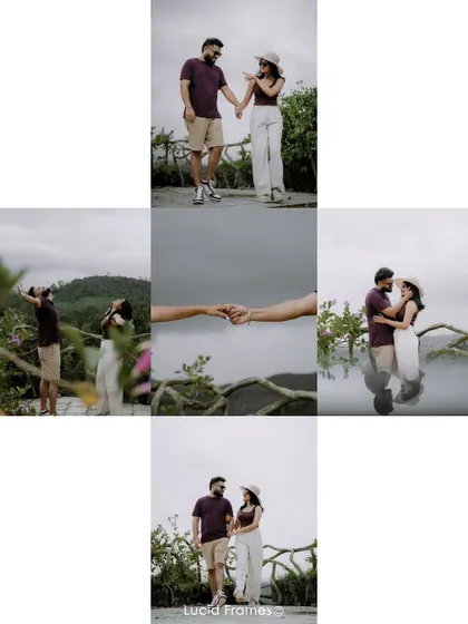 A creative collage of moments from their hilltop shoot, telling a story of love and adventure.