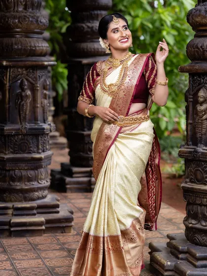 A full-length view that captures the complete elegance of the muhurtham look.