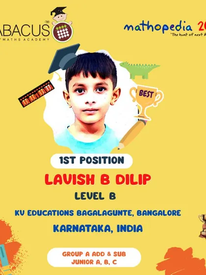 Lavish B Dilip from Bangalore, another 1st Position champion.