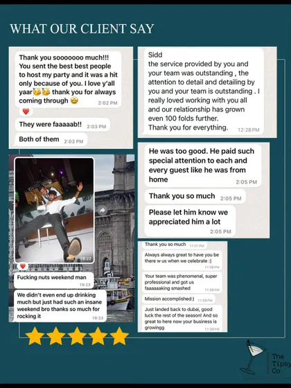 A collection of glowing client reviews. From "faaaab!!" to "insane weekend" and "mission accomplished", these messages showcase the amazing feedback we consistently receive.