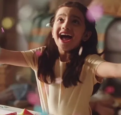 A joyful shot of the child actor from the Agaro ad. Makeup for children needs to be extra light and natural, just enough to make them look their best on camera.